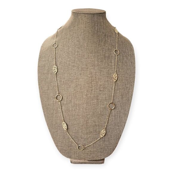 Vintage Oval Scroll Filigree Silver-Tone Chain Necklace - Picture 1 of 11